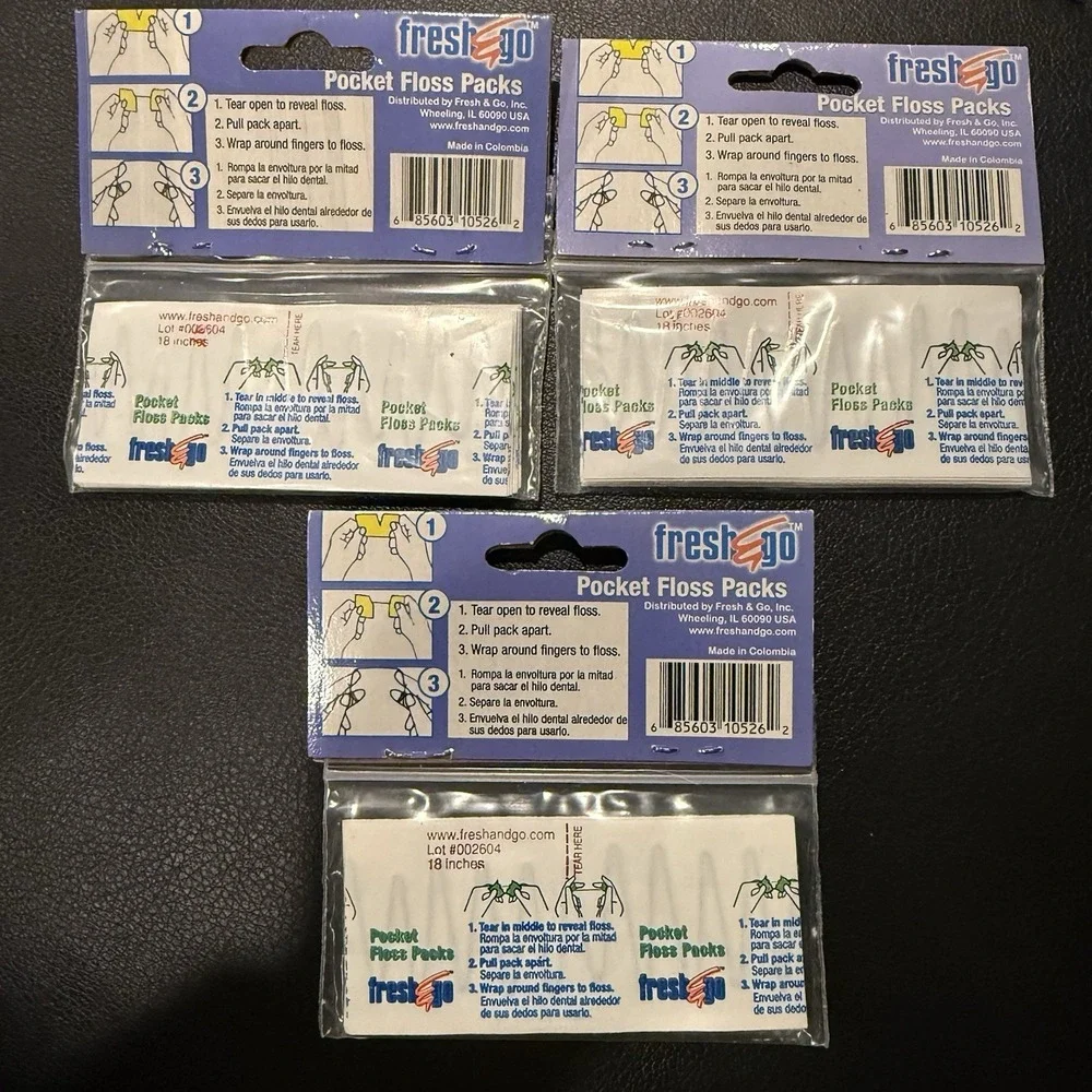 Rare Discontinued! 3 x Fresh & Go Pocket Floss Packs 10 Single Use Each Mint New